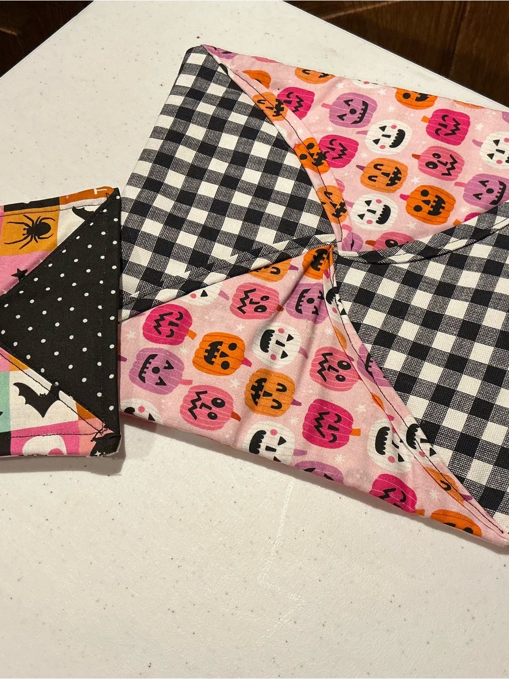 Hand Crafted Pink and Black Halloween Pumpkin Quilted Placemat